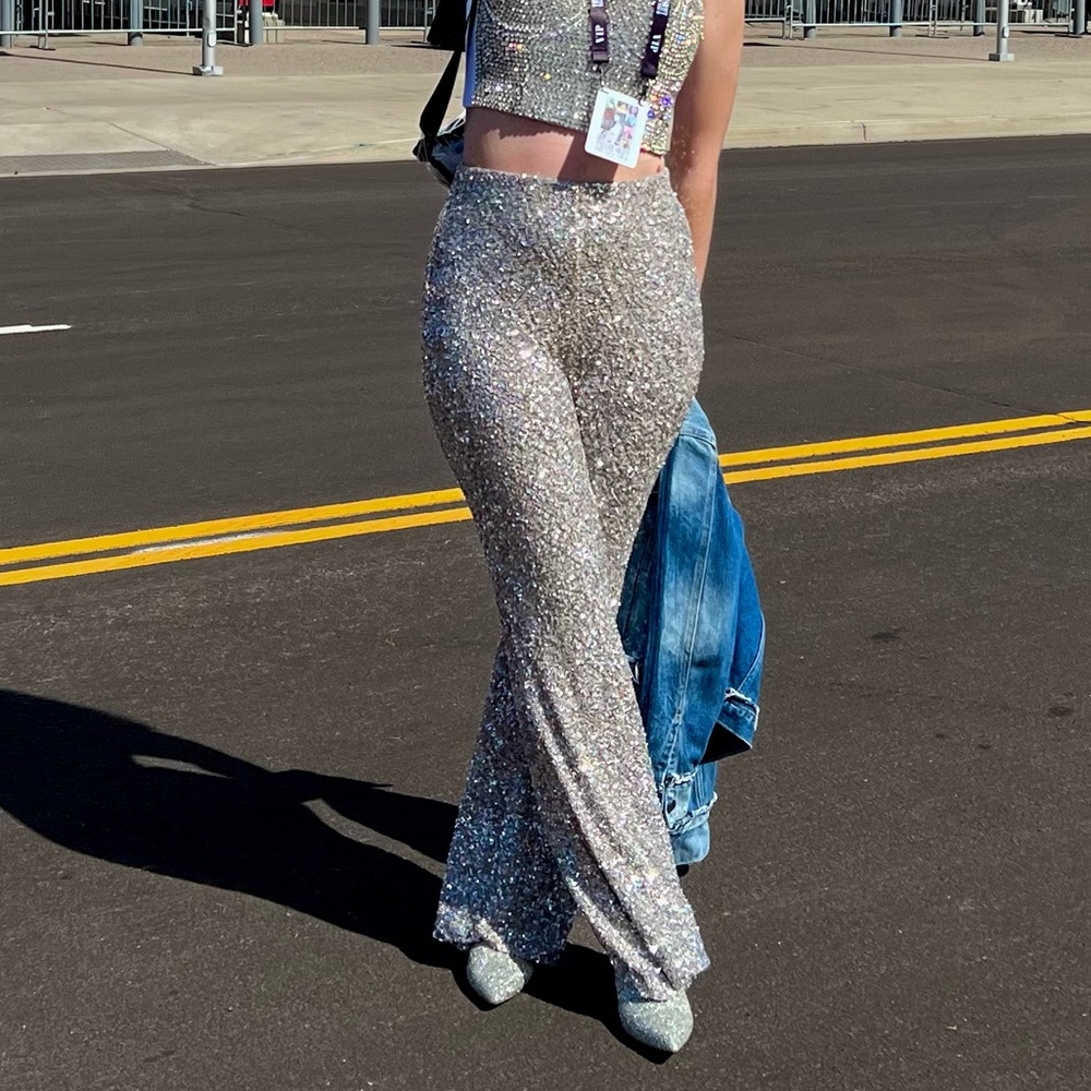 Sparkly flare pants silver eras tour